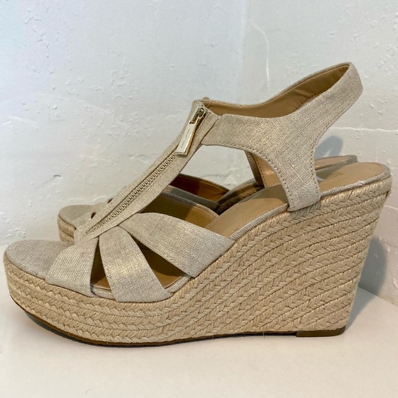 MICHAEL Michael Kors Shoes - Michael Michael Kors Gold & Cream Espadrille Platform Heels Size 10 NWOB